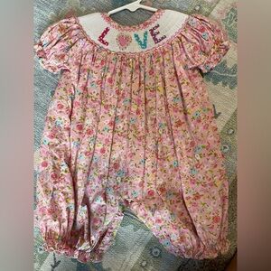 Floral Pink Hand Smocked Baby Romper